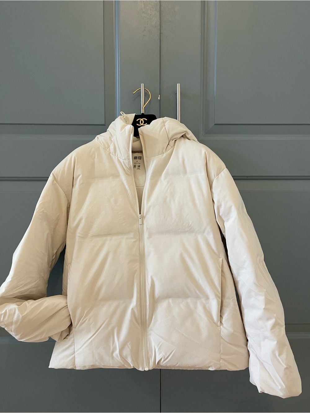 Uniqlo Cream Hooded Puffer Down Jacket